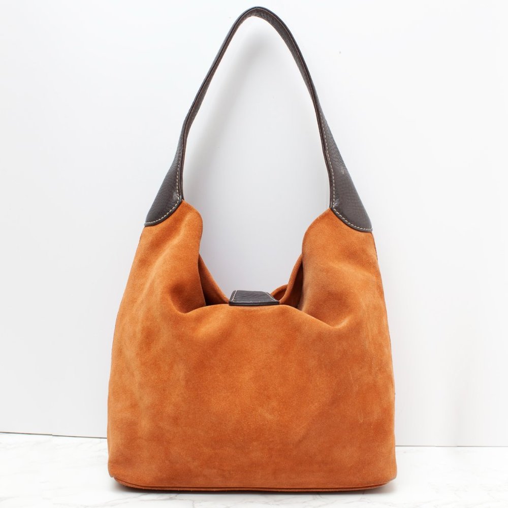 Dooney And Bourke Honey Color British Tan Suede Hobo Shoulder Bag - Picture 3 of 8
